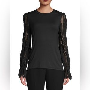 Elie Tahari Hamani Lace-Sleeve Sweater in Black. Size M.